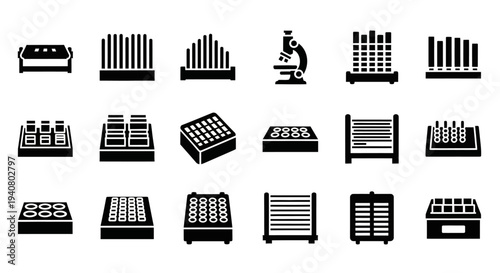 Collection of various server rack icons displayed in a grid layout on a clean white background