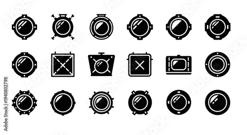 Collection of camera control icons displayed on a clean white background from a straightforward viewpoint