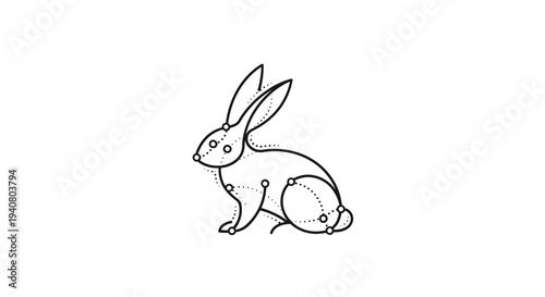 Simple Line Drawing of a Rabbit.