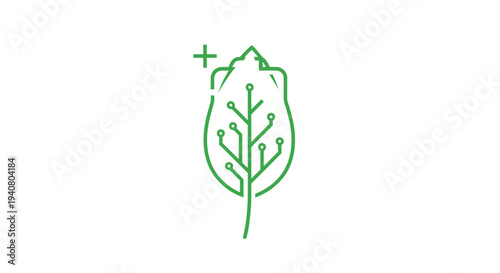 Simple Green Leaf Icon with Plus Sign.