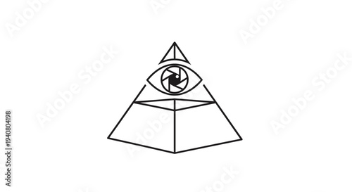 Simple Line Drawing of Pyramid with Eye.