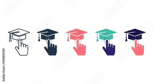 Various hands clicking on graduation caps from different viewpoints