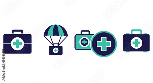 Medical emergency response kit icons displayed in a row