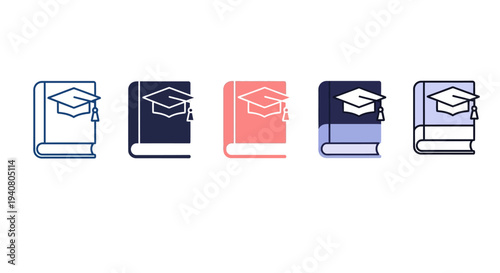 Collection of graduation-themed notebooks and books displayed in a row from different viewpoints