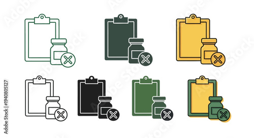 Collection of Various Clipboard and Camera Icons in Different Colors and Outlines