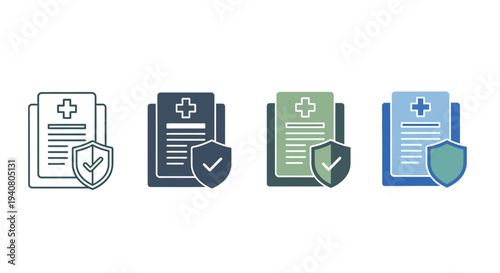 Set of medical document icons with security features from different viewpoints