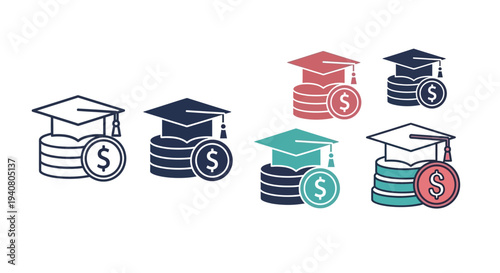 Graduation caps and stacks of money illustrating the financial investment in higher education from various viewpoints