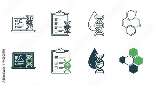 Collection of icons representing science and technology concepts on a neutral background