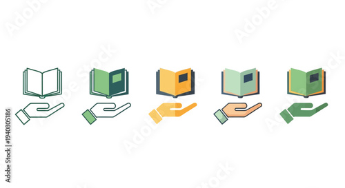 Hands holding books in various colors and orientations, symbolizing knowledge and education, viewed from a straightforward perspective.