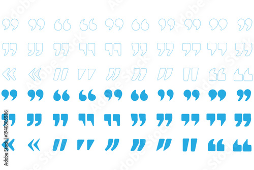 Set of quote mark, quotes icon, sign, symbol, emblem. Ditto marks icon set. Quotation marks. Dialogue discussion symbol for UI UX, website, mobile app.