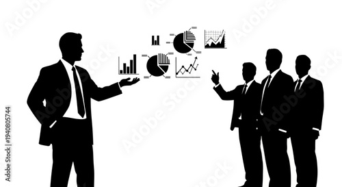 Business meeting with presentation of charts and graphs, teamwork and strategy