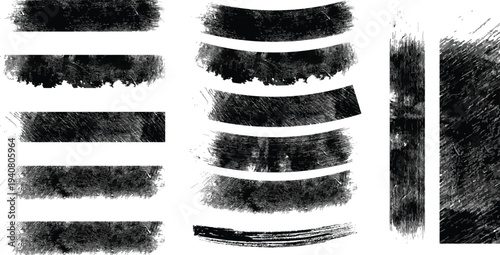 Set of 3 black brush stroke textures vector