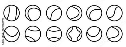 
A vector icon set of tennis and padel balls, showcasing both filled and outline styles for sports design