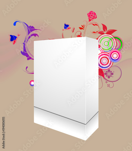 Three Dimensional Box with Flower Background Vector Illustration