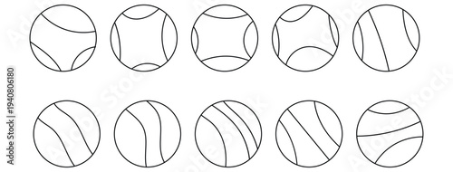 
A vector icon set of tennis and padel balls, showcasing both filled and outline styles for sports design