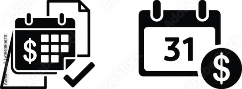 Financial planning and calendar icons with dollar sign