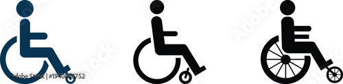 Three wheelchair symbols for accessibility and mobility aids