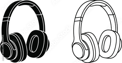 Headphones line art illustration isolated on transparent background, Vector