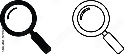 Magnifying glass icons black and white isolated on transparent background, Vector