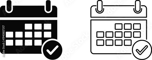 Calendar icons with checkmarks isolated on transparent background, Vector