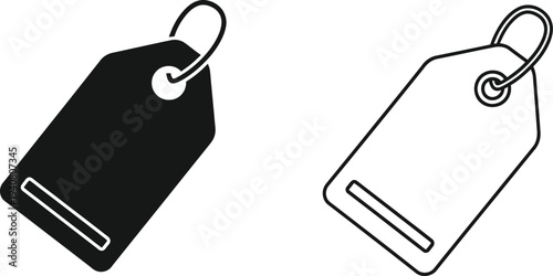 Black and white price tags with metal rings isolated on transparent background, Vector