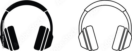 Headphones line art illustration isolated on transparent background, Vector