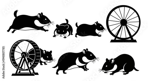 Hamster Silhouettes: Running, Playing, and on Wheels