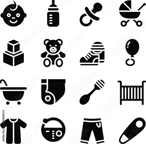 Cute Baby Care Nursery Icons