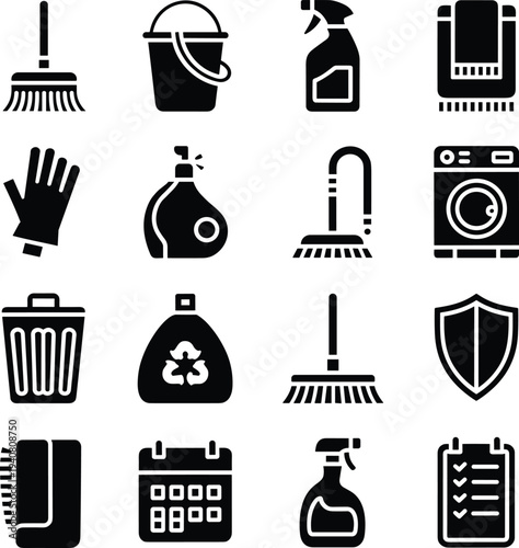 Professional house cleaning and janitorial services vector icons
