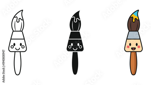 Cartoon paintbrushes with smiling faces on white background