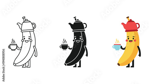 Cartoon banana anthropomorphized as tea pot