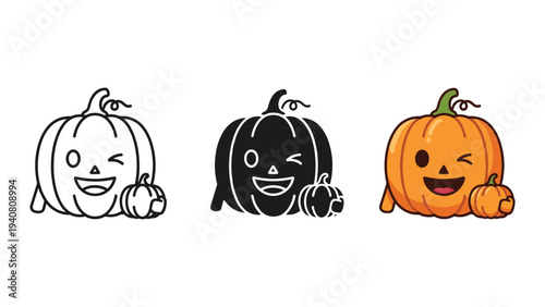 Cartoon pumpkins with different emotions, illustration set