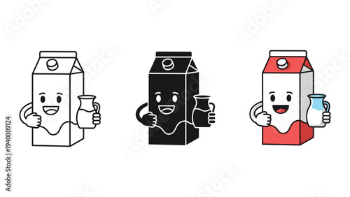 Cartoon milk cartons waving and holding glasses