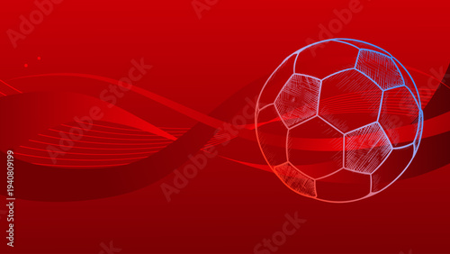 Soccer ball sketch on red background,  football banner  soccer, ball, sport, sketch, green, background, abstract, football, drawing, game, play, competition, championship, athletic, active, equipment,