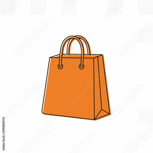An illustration of a simple orange shopping bag with handles against a white background, perfect for e-commerce and retail themes