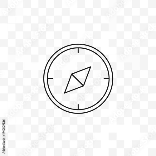 Minimalist black outline compass icon for navigation, direction, and travel. Simple graphic element for web and print design projects