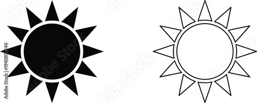 Sun symbol icon set isolated on transparent background, Vector