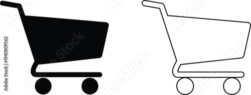 Shopping cart icons black and white isolated on transparent background, Vector