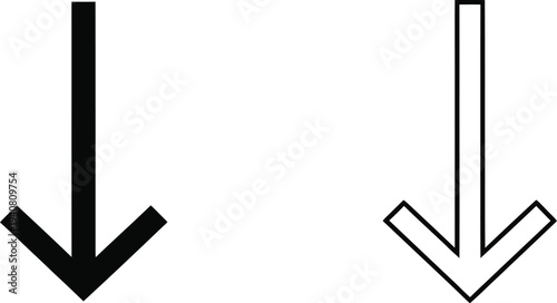 Black and white arrows pointing down isolated on transparent background, Vector