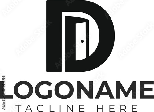 Modern letter D and door concept logo design vector