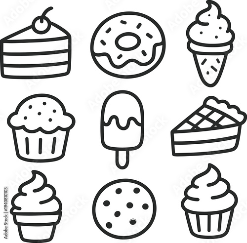 Delicious Hand Drawn Bakery Sweets and Dessert Icons