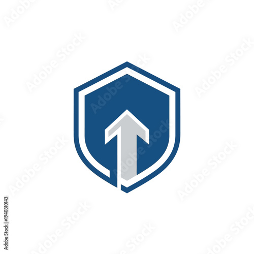 Free Download A blue shield with a gray upward-pointing arrow inside, symbolizing growth, security, and progress. - GFXLoad