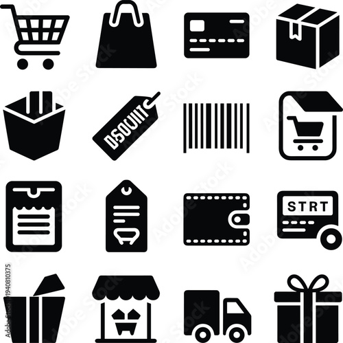 Collection of Modern Flat Shopping and E-commerce Vector Icons