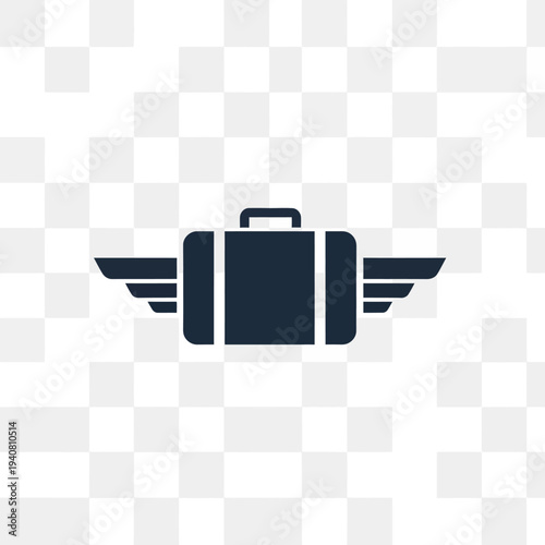 Clean modern vector icon depicting a flying suitcase, symbolizing swift global journeys, efficient luggage transport, and the exciting prospect of vacation and business trips