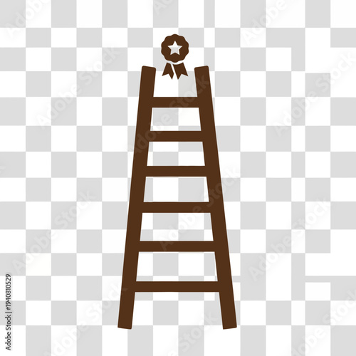 Conceptual image of a ladder with a ribbon award at the top, symbolizing achievement, success, and reaching goals