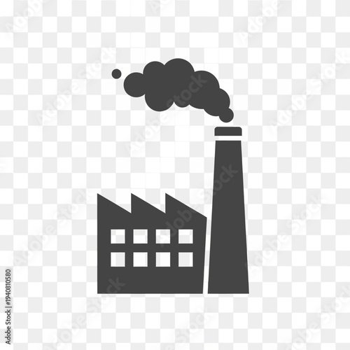 Clear graphic icon of a factory with a smoking chimney, representing industrial production, energy output, and potential environmental pollution
