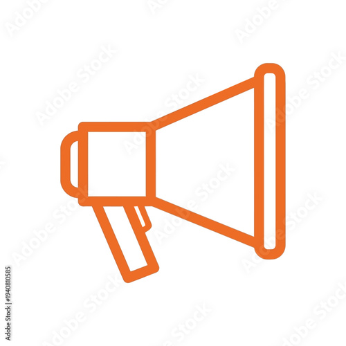 Vibrant orange outline megaphone icon representing public announcement, effective communication, marketing promotion, and broadcasting important messages with clarity and impact