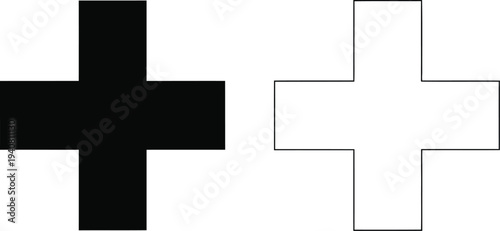 Black and white plus signs isolated on transparent background, Vector