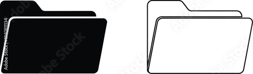 Black and white folder icons isolated on transparent background, Vector