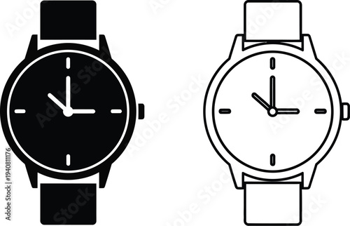 Watches in black and white isolated on transparent background, Vector